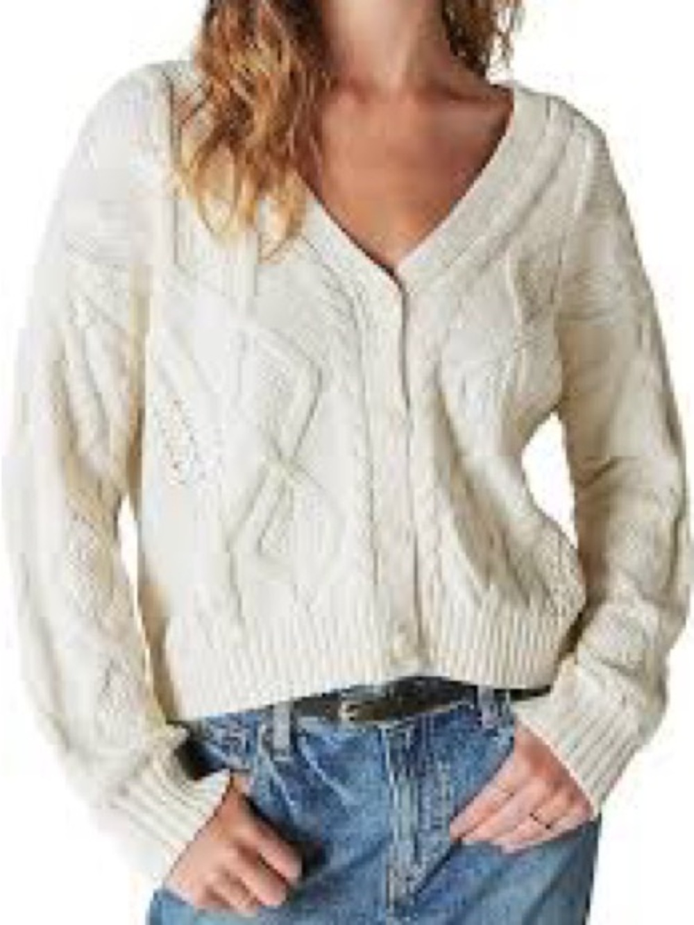 Classic Cream Cable Knit V-Neck Cardigan